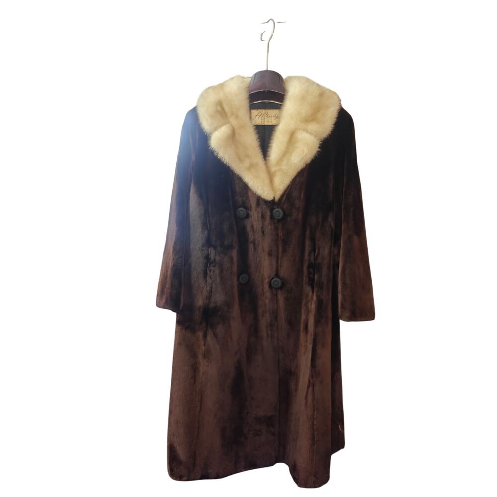 Vintage Brown Faux Fur Coat with Cream Collar